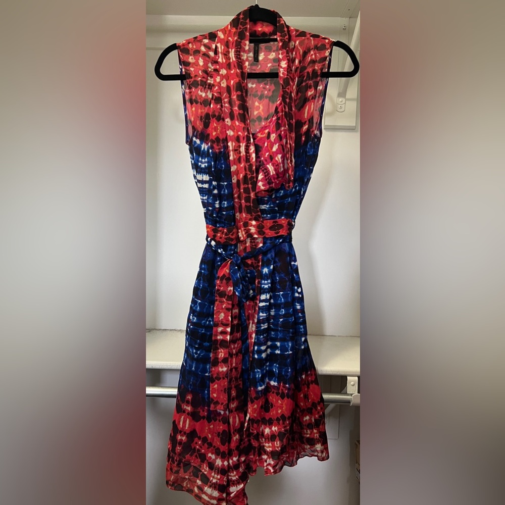 BCBG Max Azria silk asymmetrical faux wrap dress S